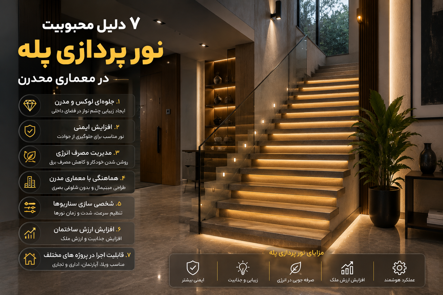 نور پردازی پله در ساختمان ها